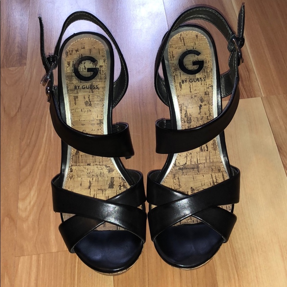 G by GUESS strappy leather wedges size 8.5